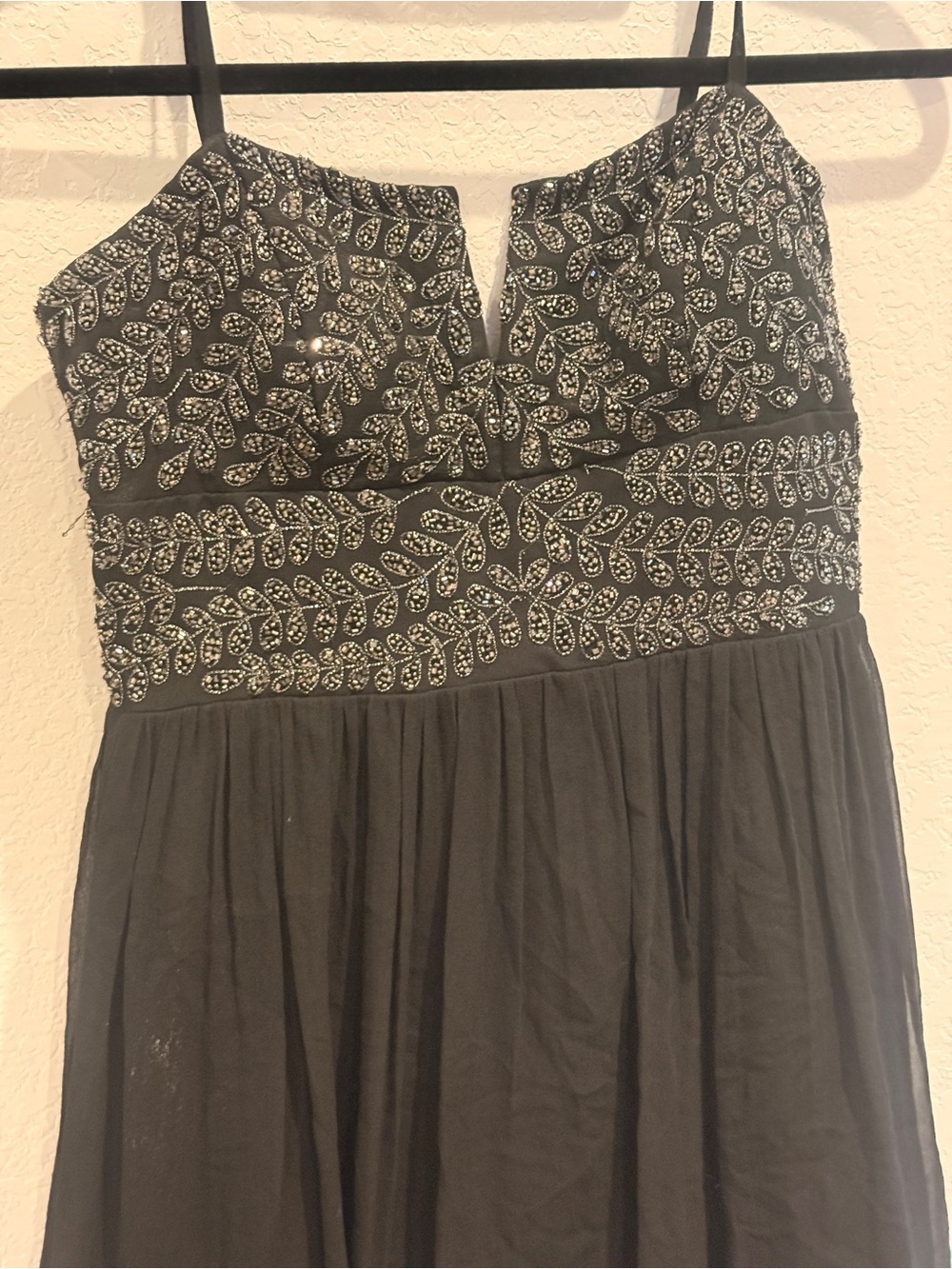 Adrianna Papell Silk Black Beaded Spaghetti-Strap Mini Dress - Picture 5 of 9